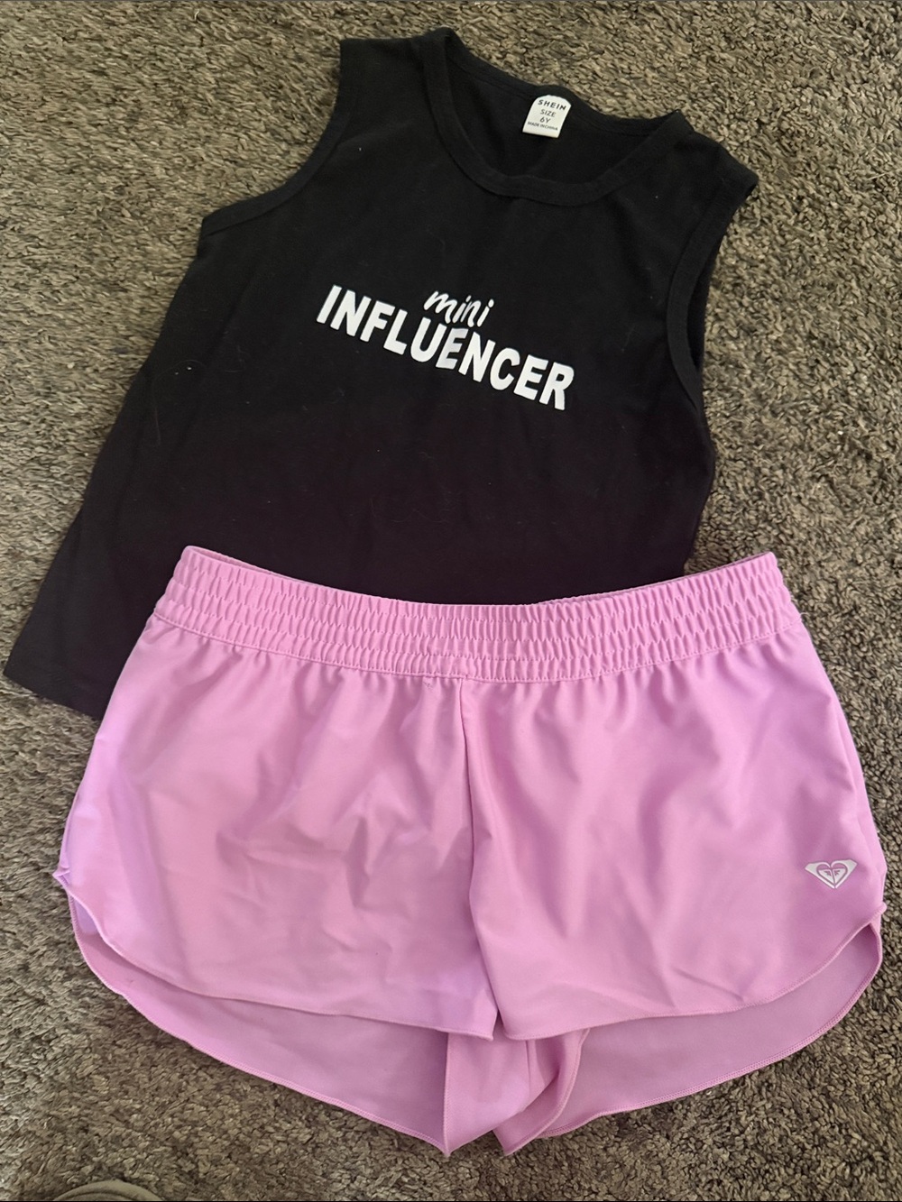 Mini Influencer Black Tank & Pink Roxy Athletic Shorts Set